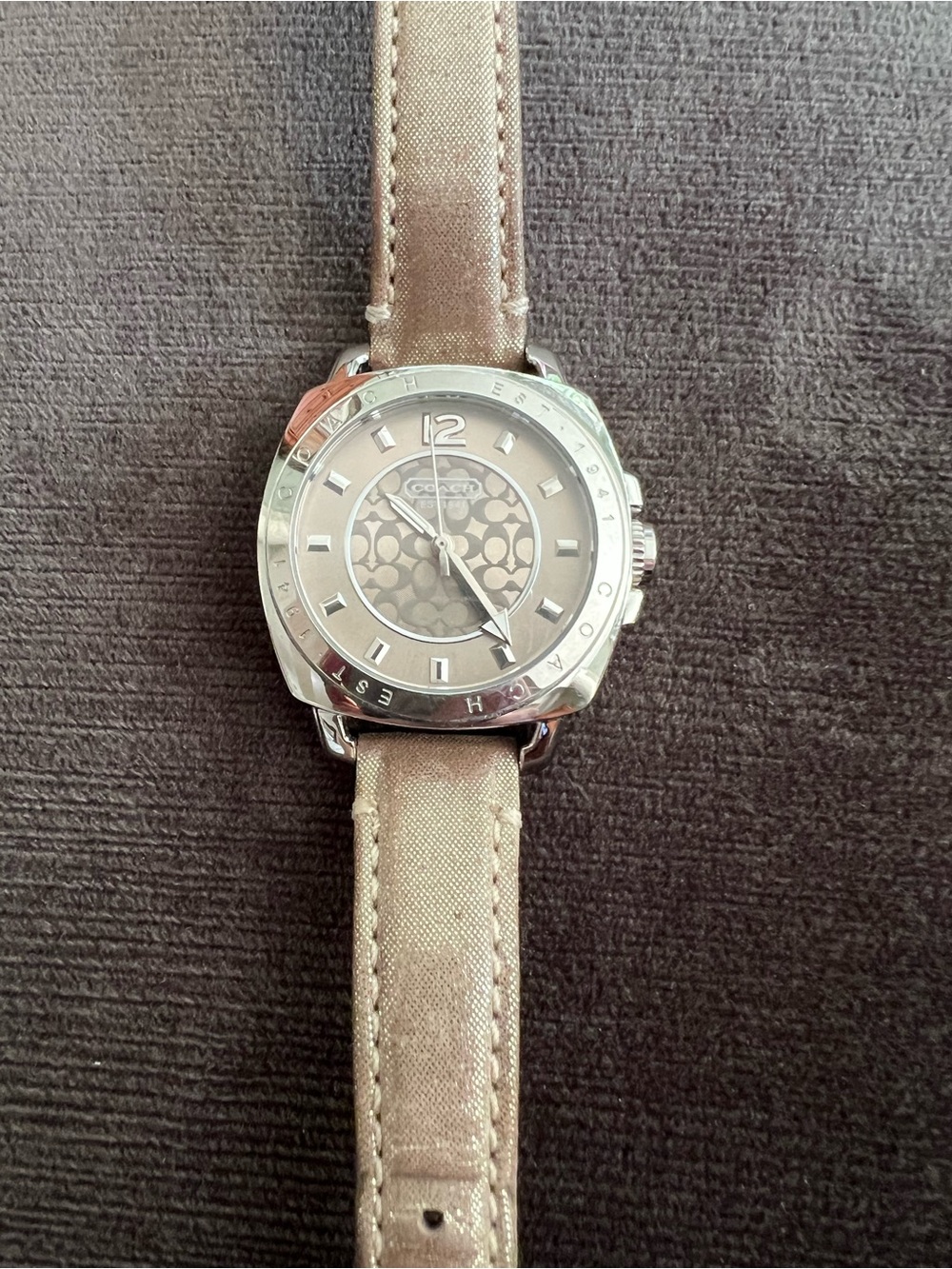 Coach Beige Signature Dial Watch with Silver-Tone Case